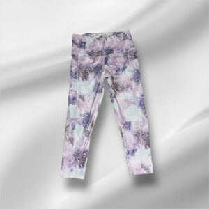 Gaiam High Rise Yoga Leggings Purple Palm Leaf Print | Size M Stretch Activewear